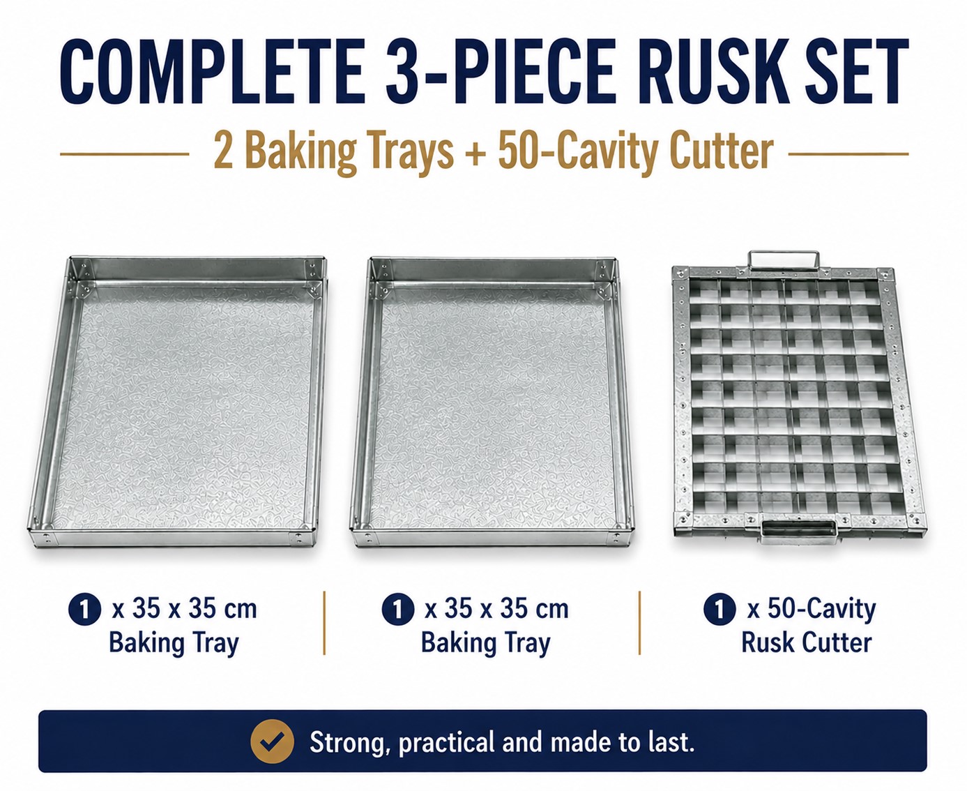 Rusk Pan & Cutter Set 35 x 35 cm – 2 Pans + 50-Cavity Cutter - Image 5