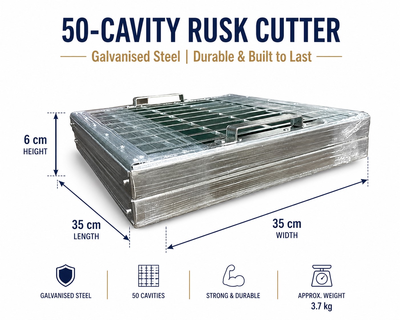 Rusk Pan & Cutter Set 35 x 35 cm – 2 Pans + 50-Cavity Cutter - Image 4